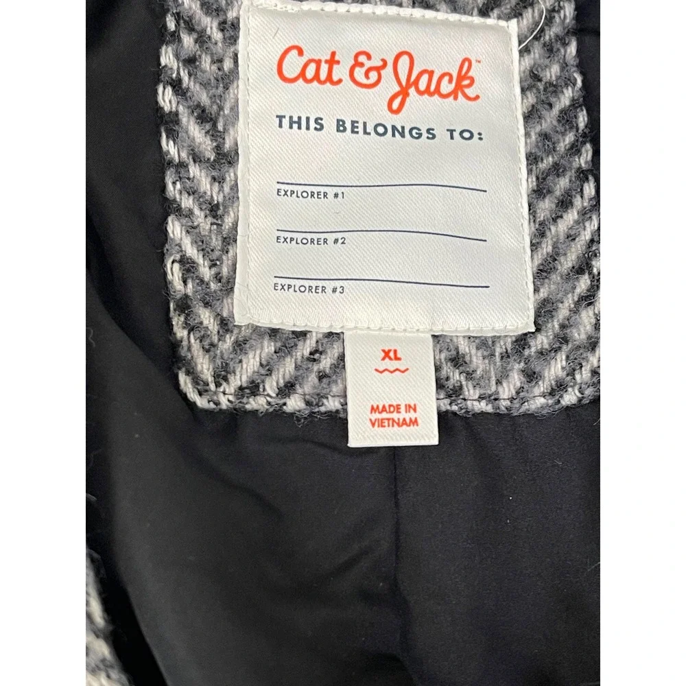 Cat & Jack Kids XL Herringbone Overcoat Black White Chevron Long Jacket Dress